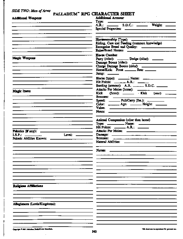 Rifts Character Sheet